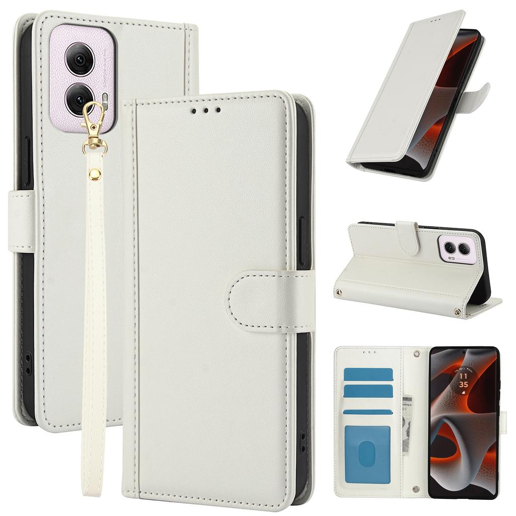 SY-003 For Motorola Moto G Power (2024) Case PU Leather Stand View Phone Wallet Cover with Hand Strap