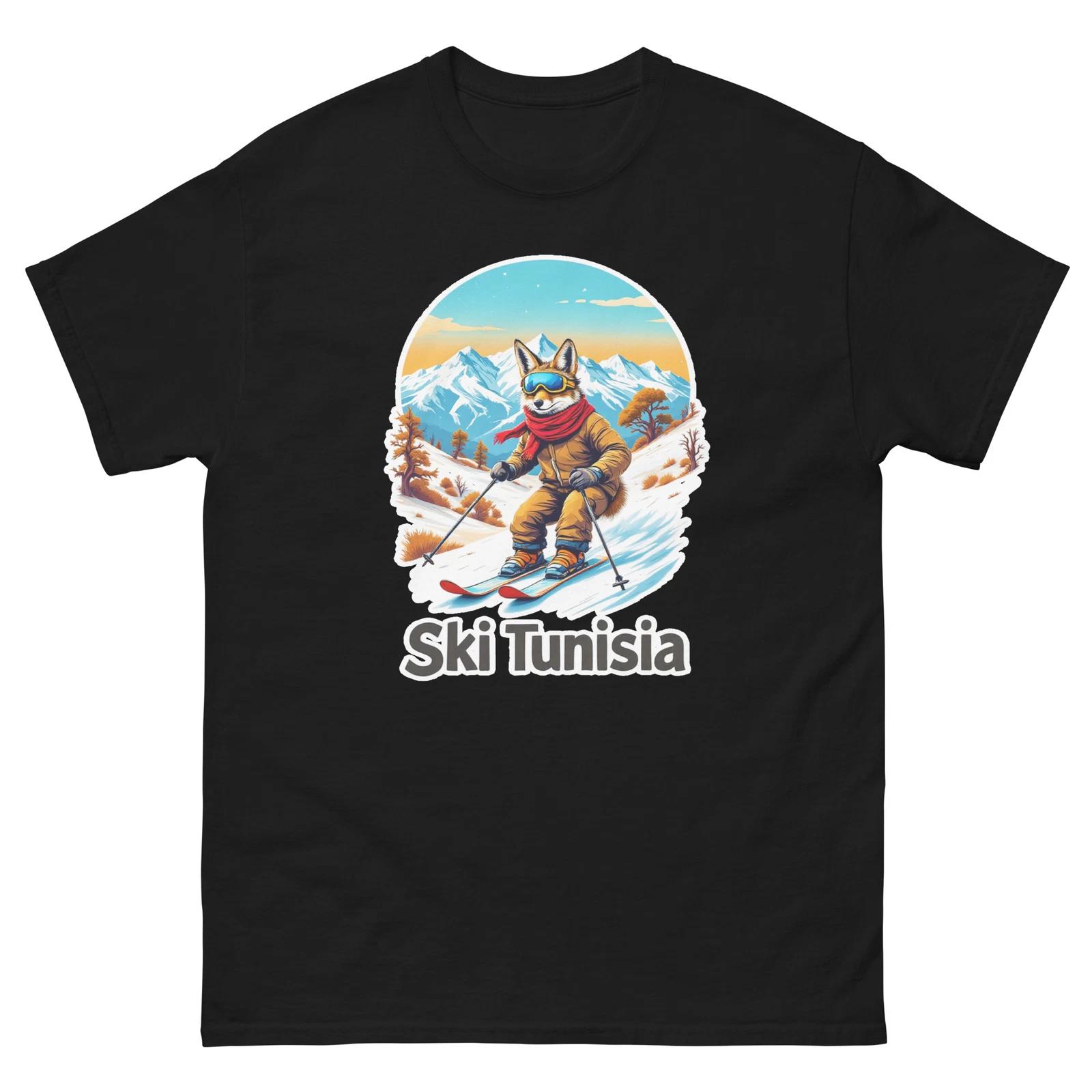 Ski Tunisia Fox Cute Animal Skiing T-Shirt XL
