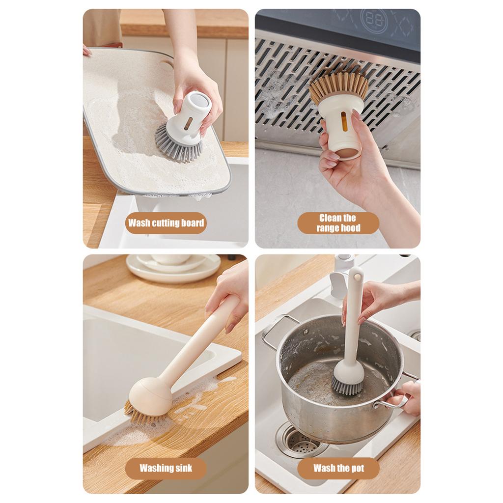 Innovative Handle Scrub Brush with Built In Liquid Storage for Efficient Dishwashing and Pot Cleaning