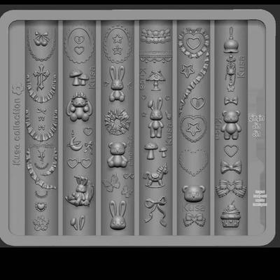 New Gold Good Night Cartoon Silicone Nail Art Molds: Lace Flowers & Little Rabbits, High Transparency.