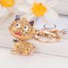 Keychain Pendant 3D Cartoon Cat Design Sparkling Rhinestones Inlaid Key Chain with Lobster Clasp Key Ring Bags Accessories