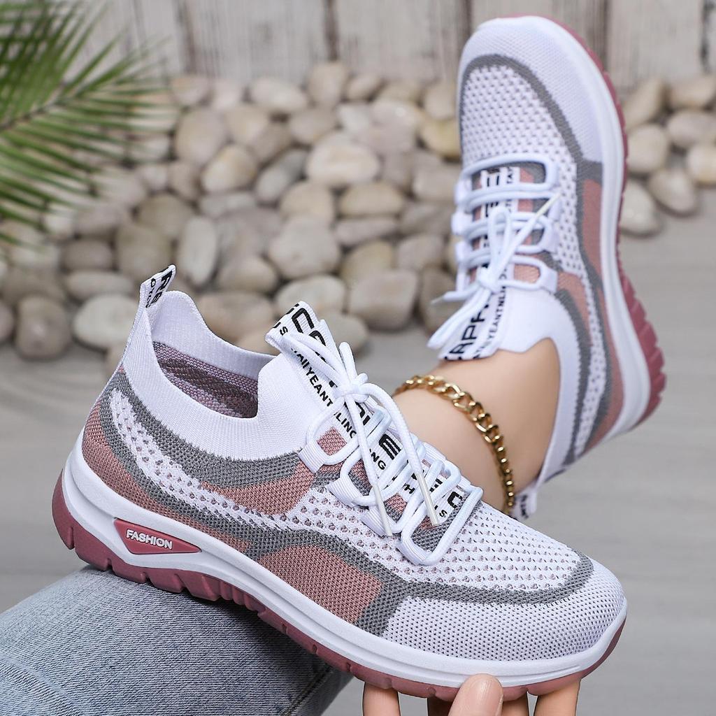 Sneakers Casual Leggere da Donna Taglie Forti - Design a Strisce Color Block Gradiente, Suola Morbida in PVC e Tomaia in Tessuto Traspirante per Camminare, Viaggiare