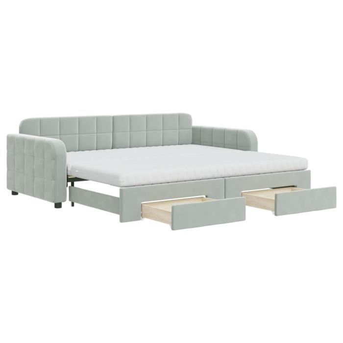 VidaXL Daybed with Trundle and Drawers Light Grey 90x200cm Velvet 3197001