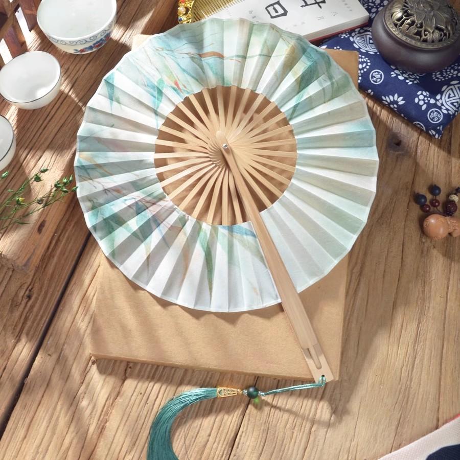 Chinesischer Faltfächer Traditioneller Bambus Runder Fächer für Frauen Tragbarer Clutch Kühlfächer Hanfu Qipao Sommeraccessoire