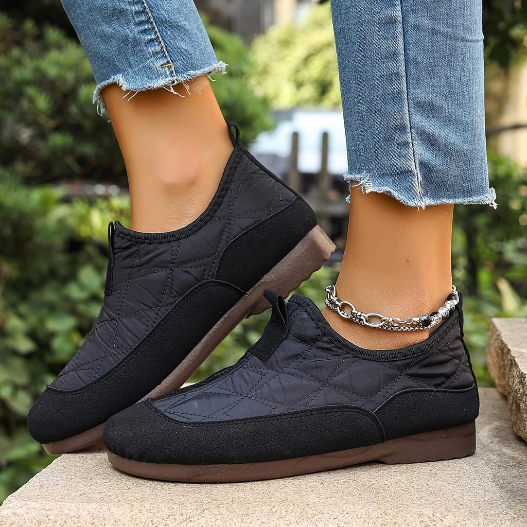 Women'S Cozy Slip-On Winter Boots - Warm Fleece-Lined Round-Toe Ankle Boots with Chunky Sole, Brown Casual Boots for Casual Attire, Winter Footwear