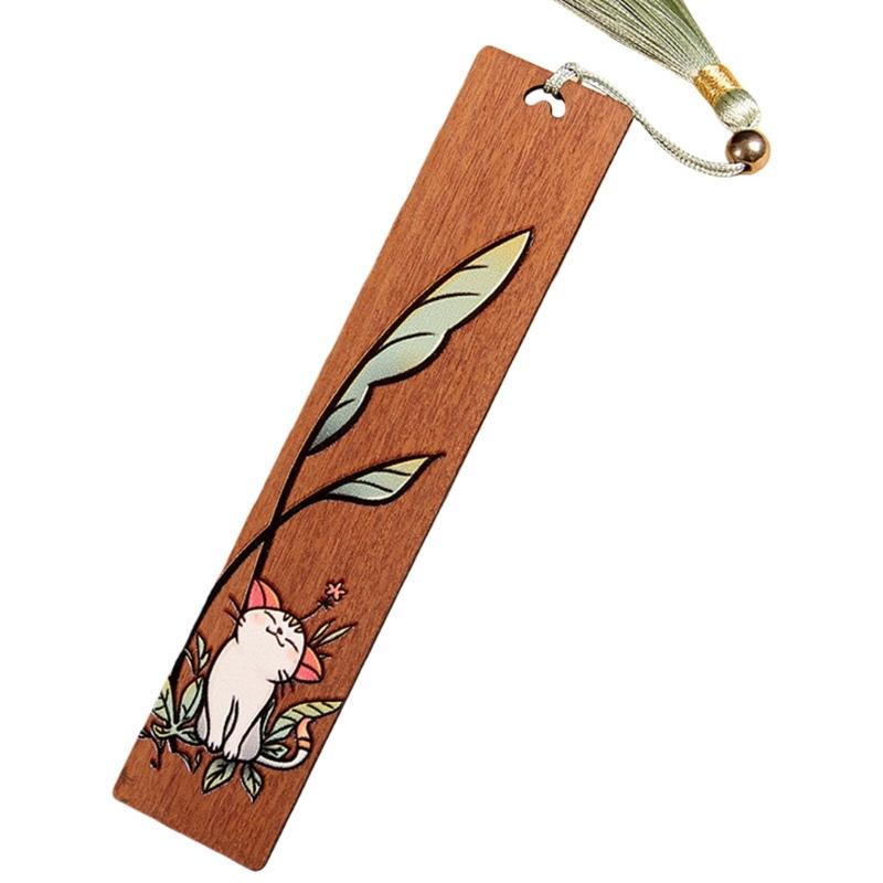 Engraved Book Marks with Pendant for Book Lovers Gift Handmade Wooden Page Mark Unique Retro Bookmarks Wood Bookmarks