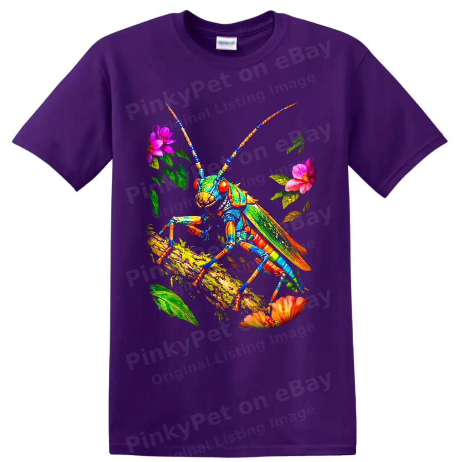 Grasshopper T Shirt Colorful Botanical Insect Art Nature Lover Graphic Tee Gift