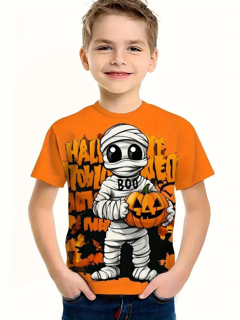 Terror Halloween Theme Graphic 3D Print T Shirts for Unisex Fashion Trend Casual Holiday Gifts Outdoors Short Sleeve O-Neck Tops