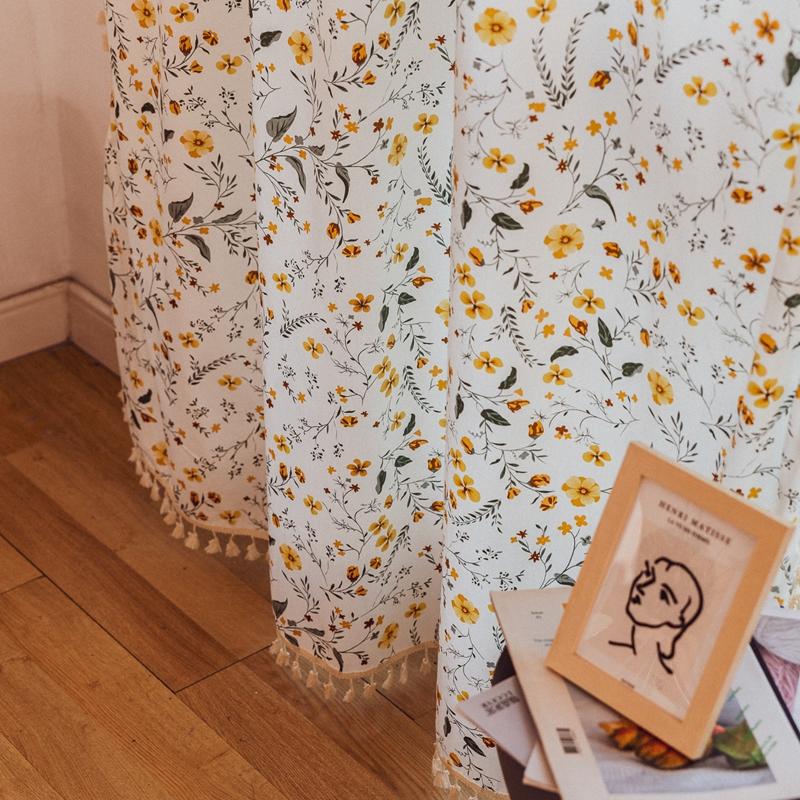 Korean Small Floral Print Fringe Curtains Cotton Linen Girl Children's Room Small Window Curtain Living Room Blackout Valance