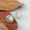 Womens Korean Fashion Elegant 925 Silver Plated Vintage Mini Simple Anti-allergy Zircon Crystal Hollow Out Flower Ear Studs Earrings Jewelry Love Gift