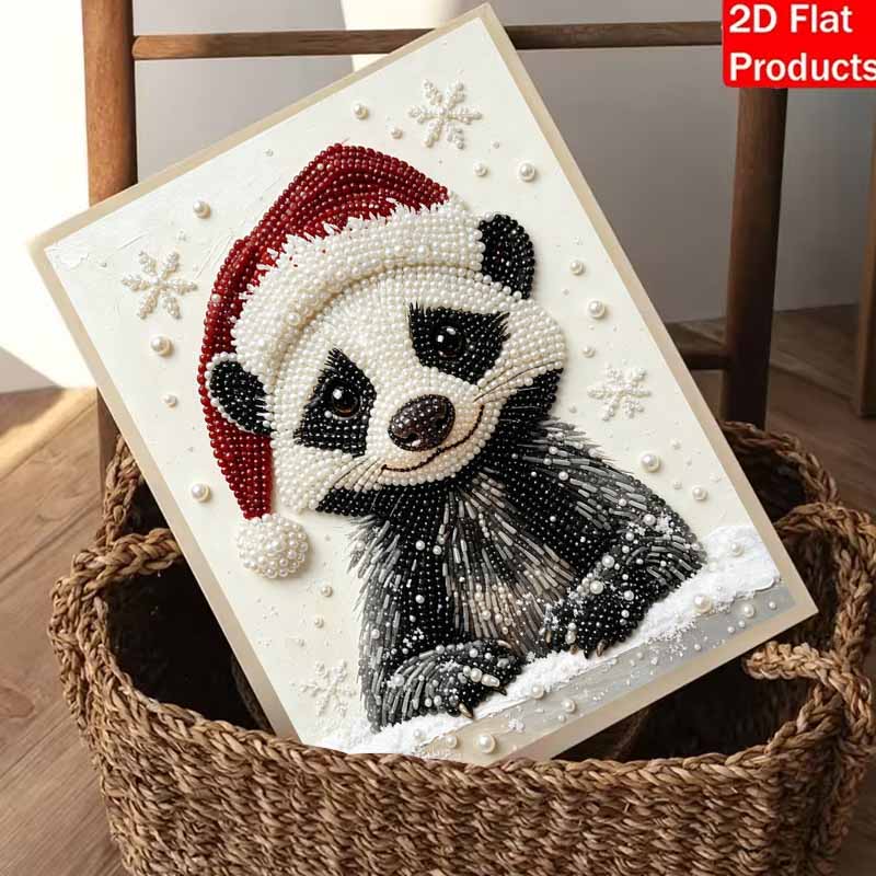 Christmas Pearl Painting Kit Handmade DIY Cute Panda Santa Hat Winter Holiday Home Decoration Painting