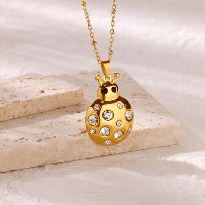 Zircon Ladybug Pendant Necklace For Women Gold Color Chain Stainless Steel Insect Choker Luxury Jewelry Collares Para Mujer