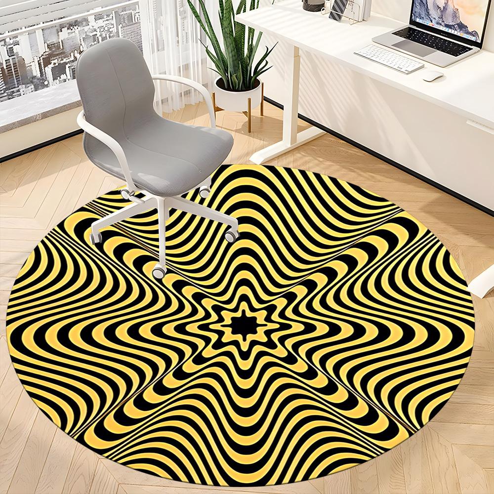 1pc Optical Illusion Waves Office Round Area Rug,  Mat Suitable ForOffice, Under Office Chairs Bedroom Living Room Home Decor, Room Deco