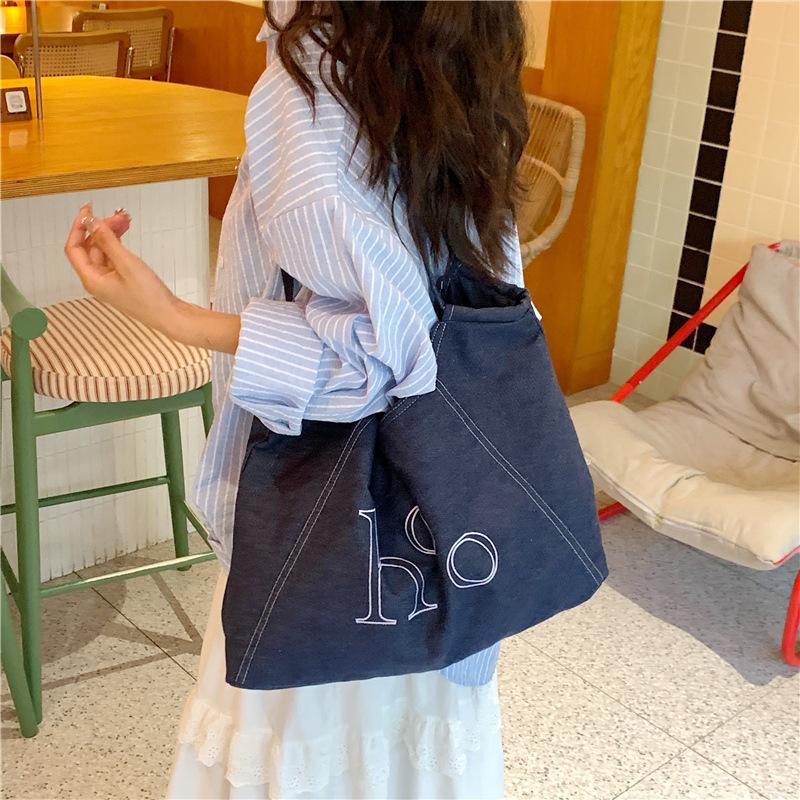 Summer new high-end bag denim tote bag female college student small fresh and versatile shoulder bag