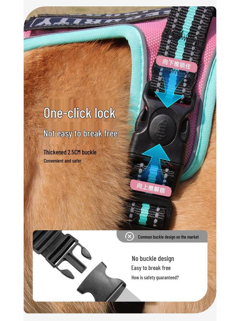 Large Dog Vest-Style Harness with Velcro & Shock-Resistant Leash