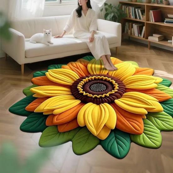 Yousheng Floor Mat Large Size Non-Slip Backing Plush Rug 3D Sunflower Design Door Mat Living Room Bathroom Kitchen Decoration