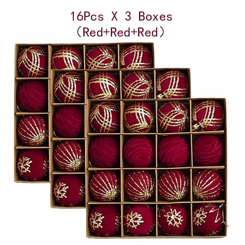 24pcs Wine Red Christmas Ball Ornaments Flocking Christmas Tree Party Decoration New Year Christmas Spheres Pendant Balls