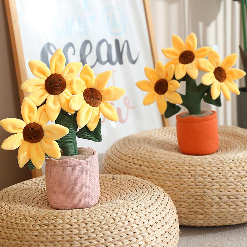 Cute And Charming Cartoon Sunflower Plush Doll Potted Plant Tulip Succulent Hyacinth Cactus Plush Toy Home Decor Present Designed For Boys Plus Girls