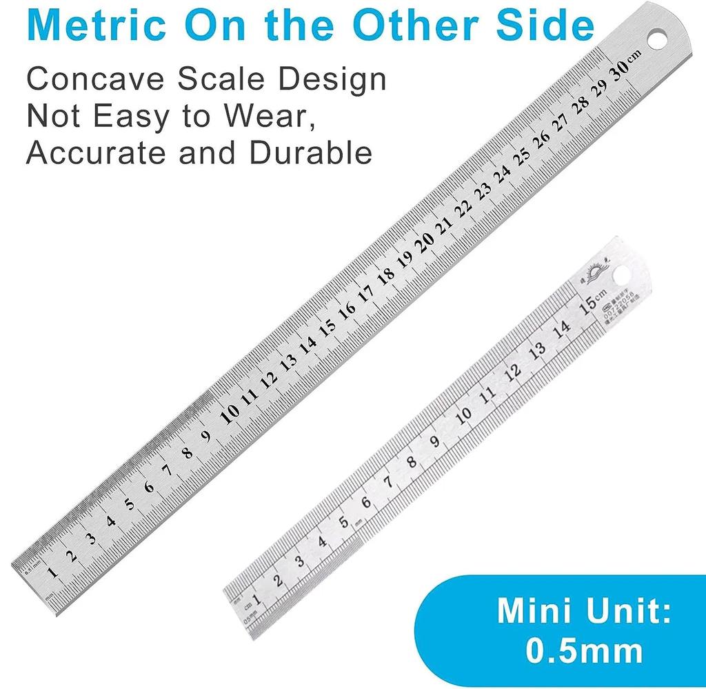 3 Pieces, Double-sided Ruler, Stainless Steel, Centimeter Ruler, Metric Ruler, Precision Measuring Tool, School Supplies Ruler