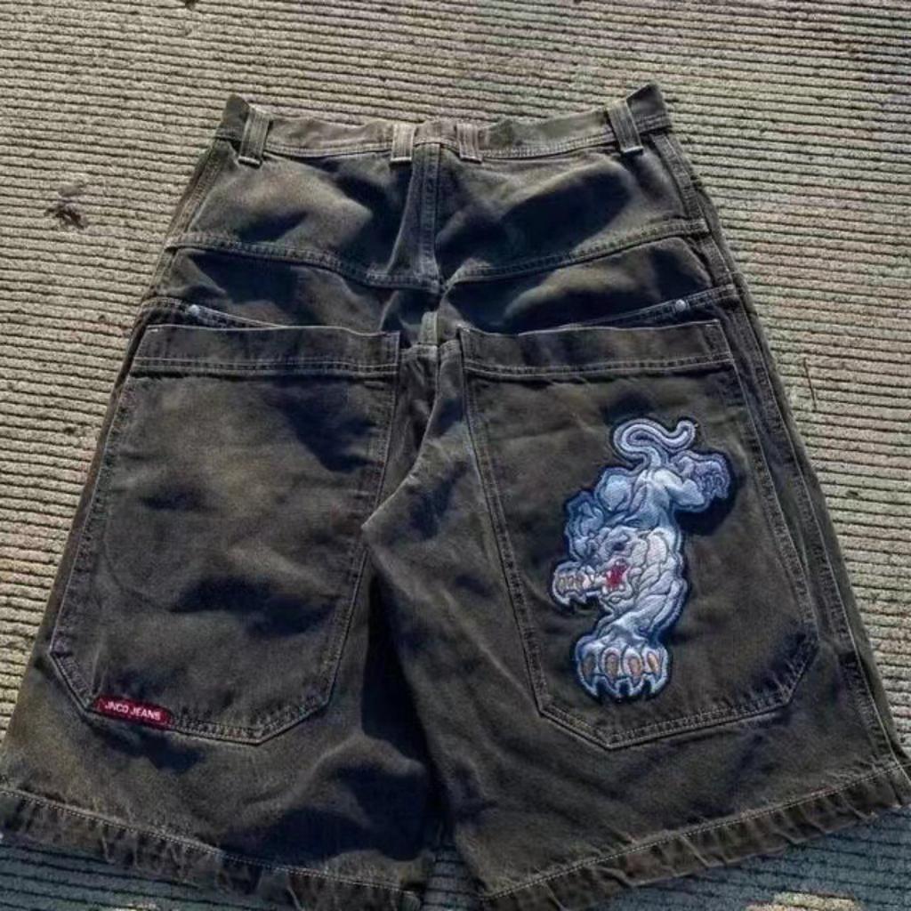 DRIPX Pantaloncini Larghi Y2K Tasche Americane Stampa Denim Pantaloncini da Palestra Anni 2000 Vintage Streetwear Hip Hop Uomo Donna Pantaloncini da Basket