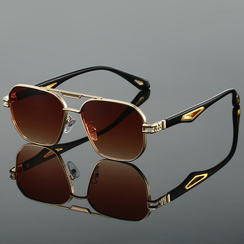 KAMMPT Vintage Square Sunglasses Men Classic Double Bridge Gradient Lenses Trendy Retro Designer Sun Glasses for Outdoor