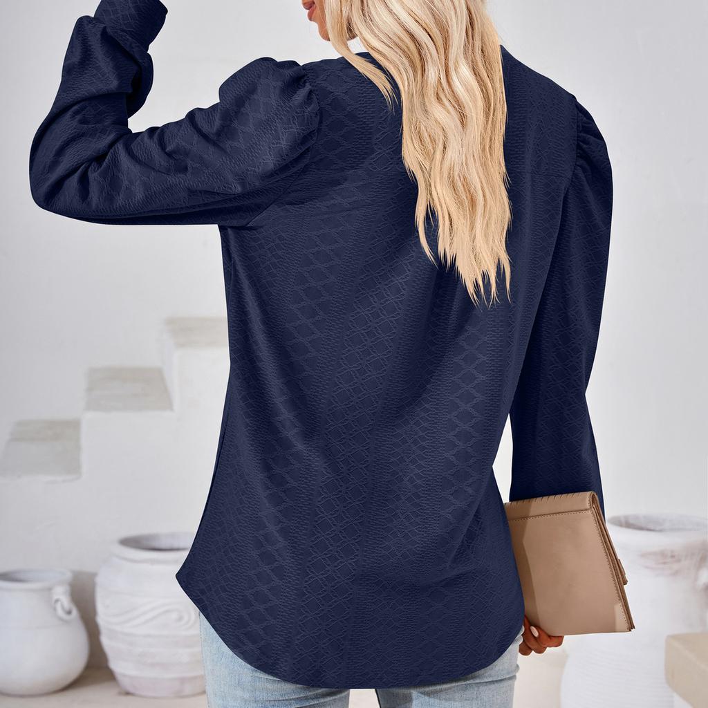 JKASHDK Moda damska Casual Wiosna Jesień Jednolity kolor Drukuj Bluzki i koszule z długim rękawem i dekoltem w kształcie litery V