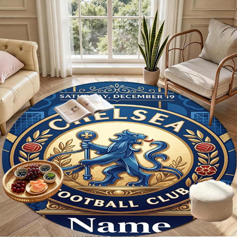 Benutzerdefinierter Name Personalisierter Chelsea Football Club Druck Runder Teppich, Vielseitiger Wohnkultur Teppich, für Spielzimmer, Wohnung, Balkon, Eingangsbereich, Flur Geschenk