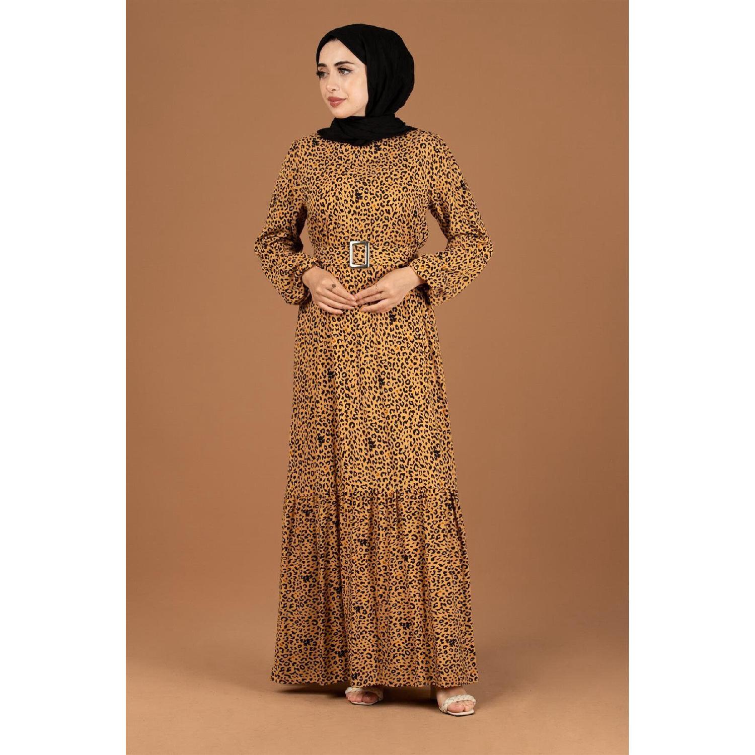 

Платье из вискозы с леопардовым узором-горчичный 38