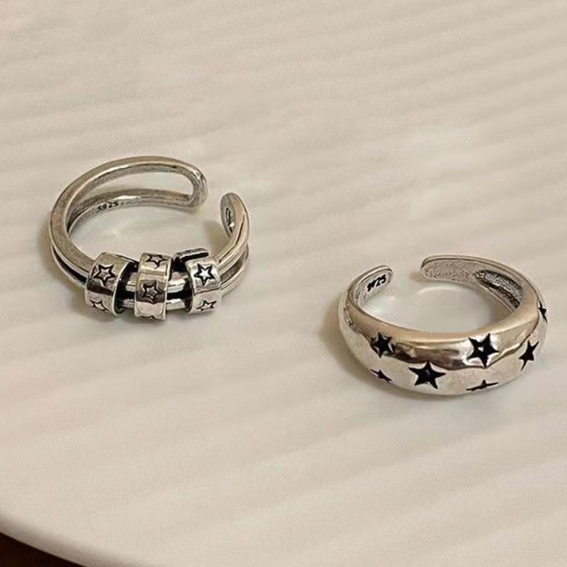 Vintage Gothic Pentagram Star Alloy Open Rings For Women Men  Jewelry Punk Silver Color Adjustable Finger Ring