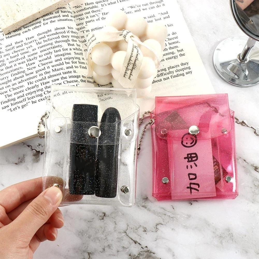 Fashion Pink With Keychain Transparent PVC Mini Comestic bag Coin purse Lipstick bag Key wallet