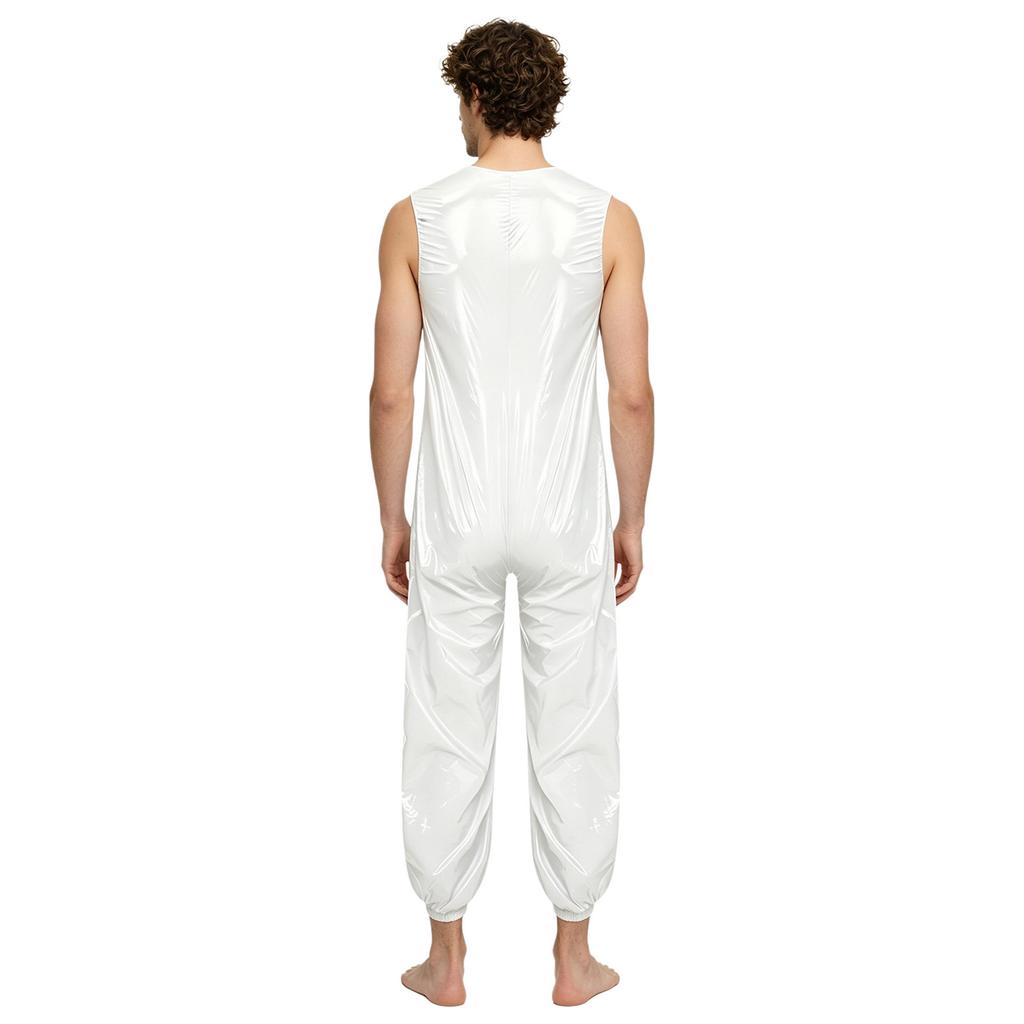 Men Waterproof Diaper Cover Bodysuit Sleeveless Zip Up Elastic Leg Opening One Piece Rompers Adaptive Jumpsuit