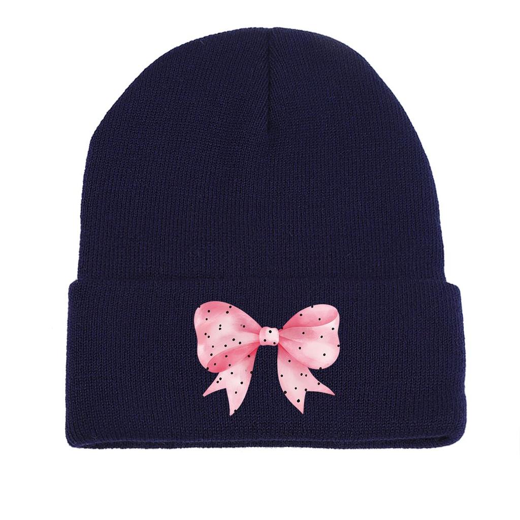 Daisy Bowknot Winter Knitted Hat Beanie, Flower Skull Cap Soft Warm Leisure Pompom Beanies Knit Cap Beanie