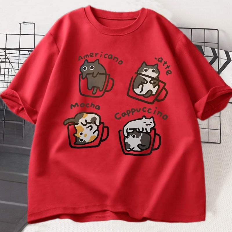 Funny Cute Coffee Cat Tshirt For Unisex Unisex Fashion Cotton Loose Short Sleeve TShirt Mocha Latte Cat Humor Cat Lover T Shirt