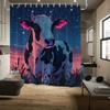 Surreal Cow Shower Curtain – Cosmic Night Sky & Pastoral Field, Black-And-White Dairy Cow In Dreamlike Art, Includes Hooks,