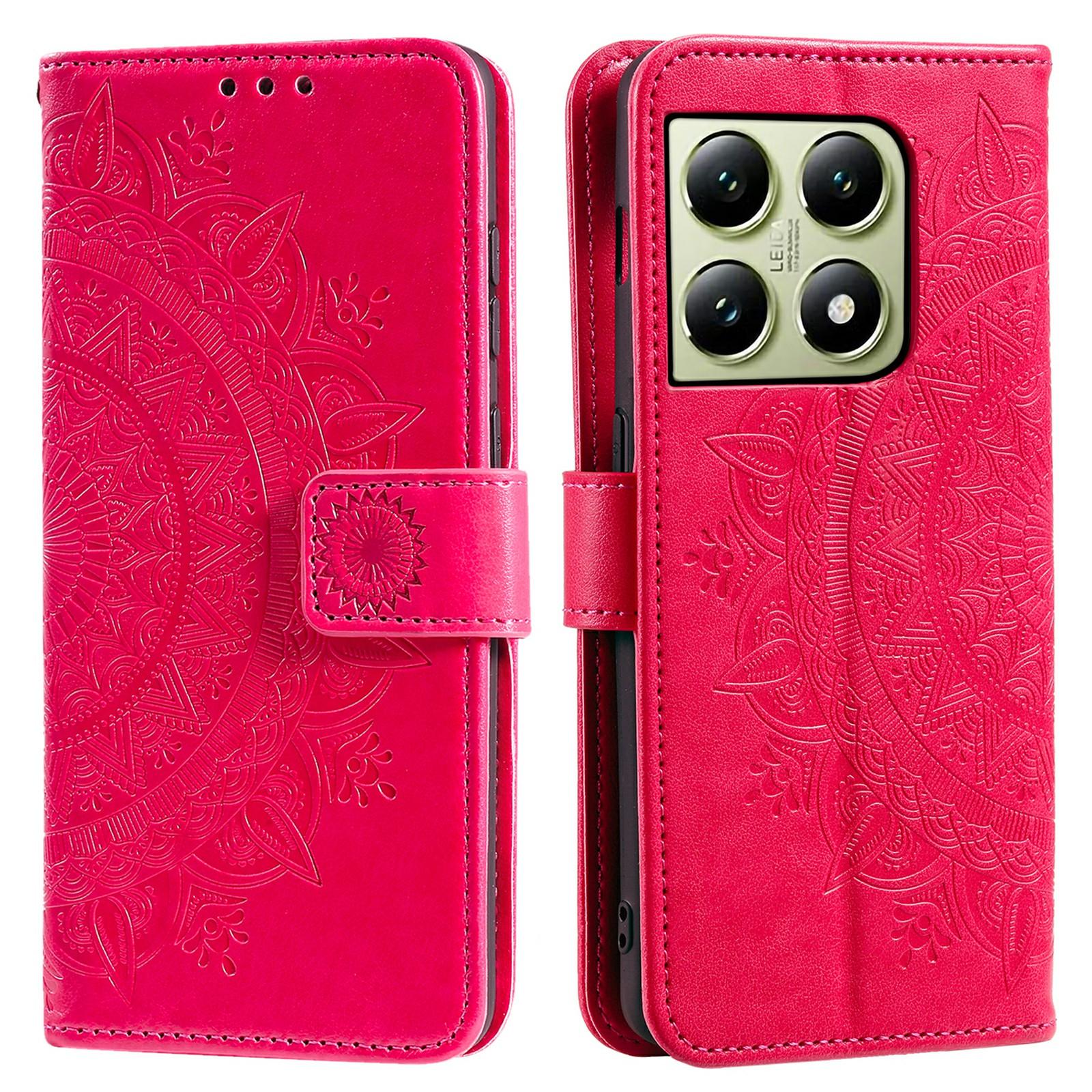 

For Xiaomi 14T Stand Case Imprinted Totem PU Leather Wallet Phone Cover Rose