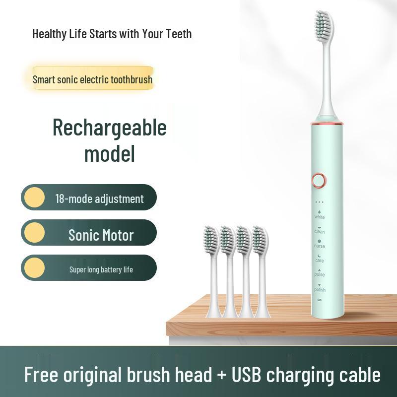 Rechargeable Sonic Electric Toothbrush for Men and Women - Adult Model, Soft Bristles, Waterproof, Long Battery Life.