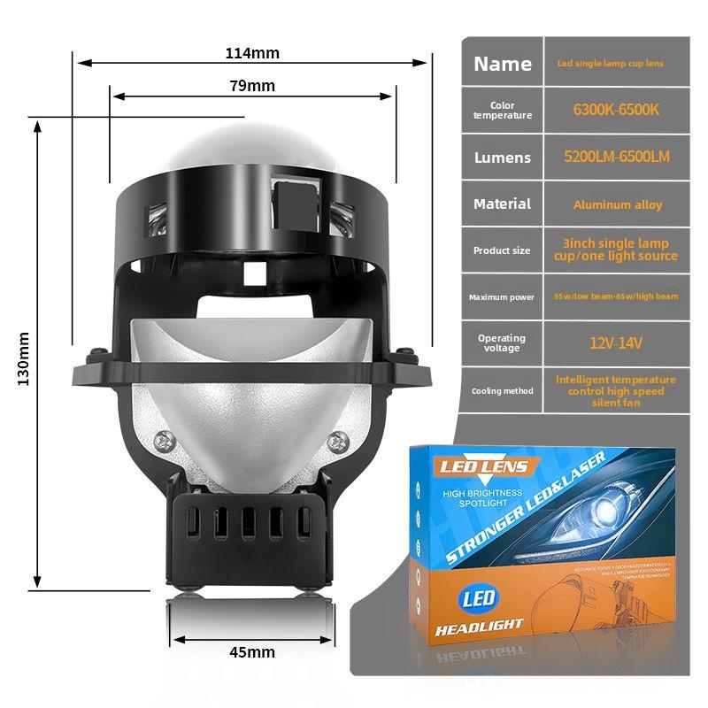 3-Inch Short Led Bifocal Lens Lossless Single Lamp Cup Lens Modified Car Car Light Upgraded Lighting System