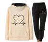 Women's Heartbeat Print Hoodie & Sweatshirt Set - Casual Sportswear for Spring & Autumn