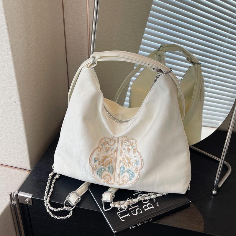 

Новая вместительная женская сумка в китайском стиле в национальном стиле 2024 года, новая модная сумка через плечо, универсальный рюкзак для поездок на работу в иностранном стиле бежевый