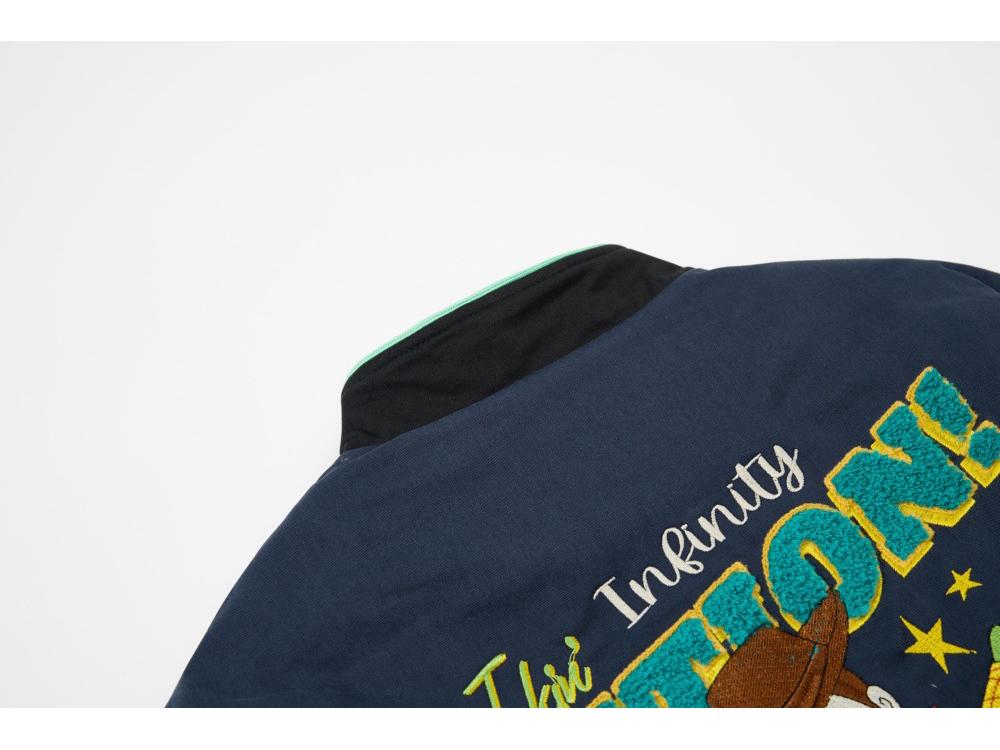 Chaqueta de Béisbol Patchwork de Dibujos Animados de Moda para Hombre - Otoño de Corte Holgado con Cuello Alto