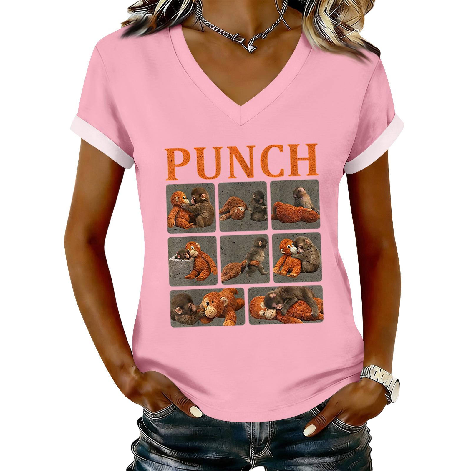 Women s Casual Printed T-Shirt V Neck Pullover Short Sleeve Top S розовый