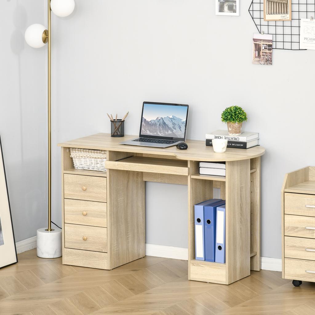 PC Desk For Office With Shelves Drawers And Headboard Shelf In Wood 125x60x74cm