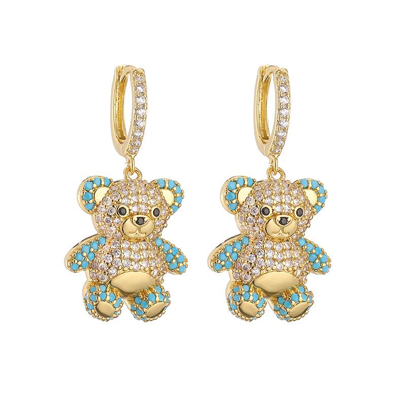 18K Gold Plated Brass Zircon Cute Bear Earrings Necklace Luxury Zircon Set Party Gifts For Women Gifts