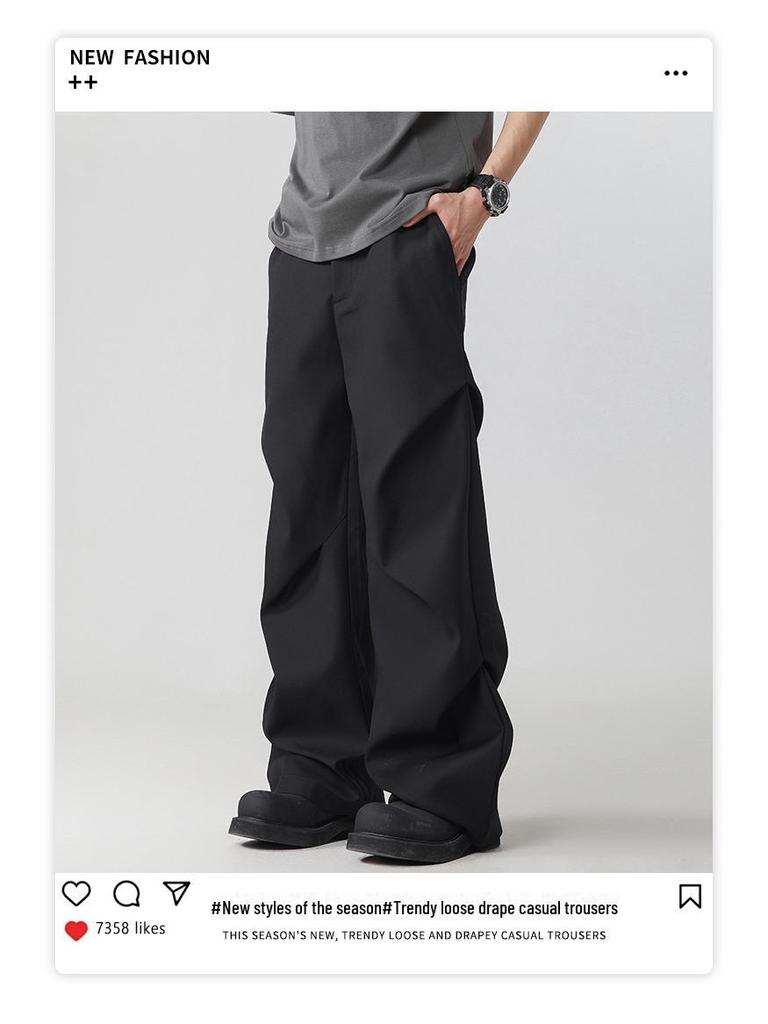 Muqiu Męskie Letnie Plisowane Szerokie Spodnie