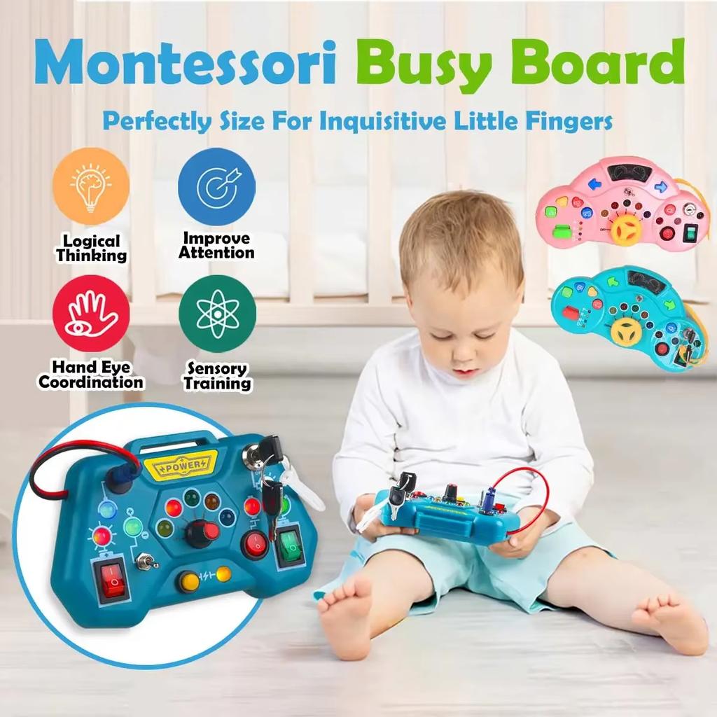 Busy Board Led Lights Switch Sensory Montessori Toys Portable Electric Puzzle Early Educational Puzzle Toy For Toddler Kids Gift