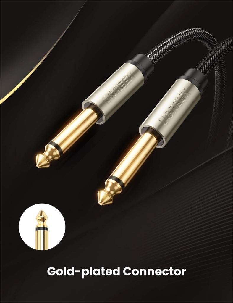 UGREEN 6.35mm Mono Cable, Standard Plug, Male-to-Male, for Connecting Mixers, Guitars, Amplifiers, Speakers, Etc., 1M