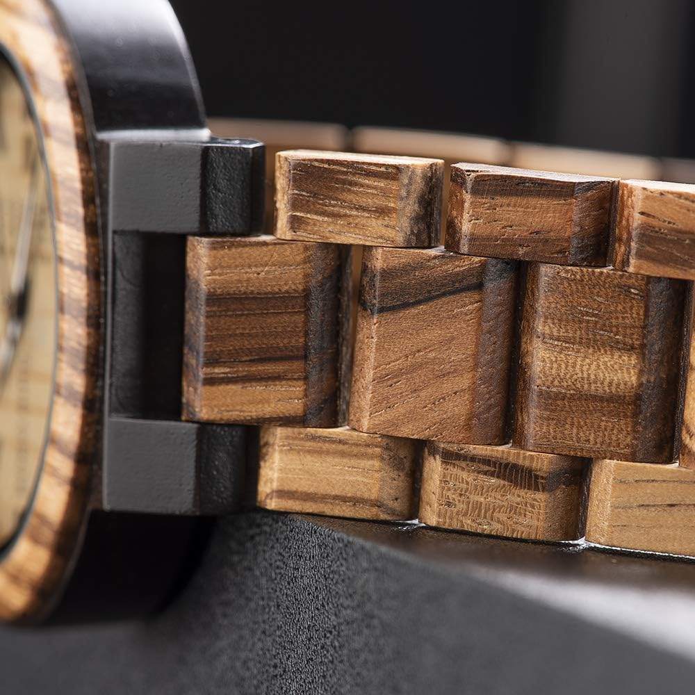 Bobo Bird Men's Wooden Watch Analog Quartz Date Display Lightweight Brown