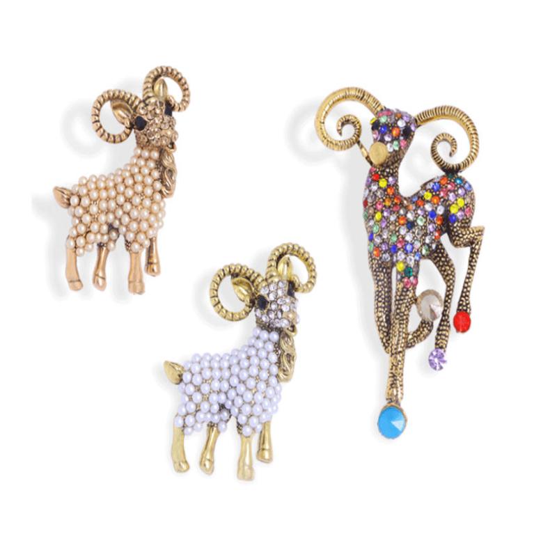 Shiny Baroque Sheep Goat Brooch Pin 1Pcs Luxury Jewelry for Wedding Birthday Party Couple Gift