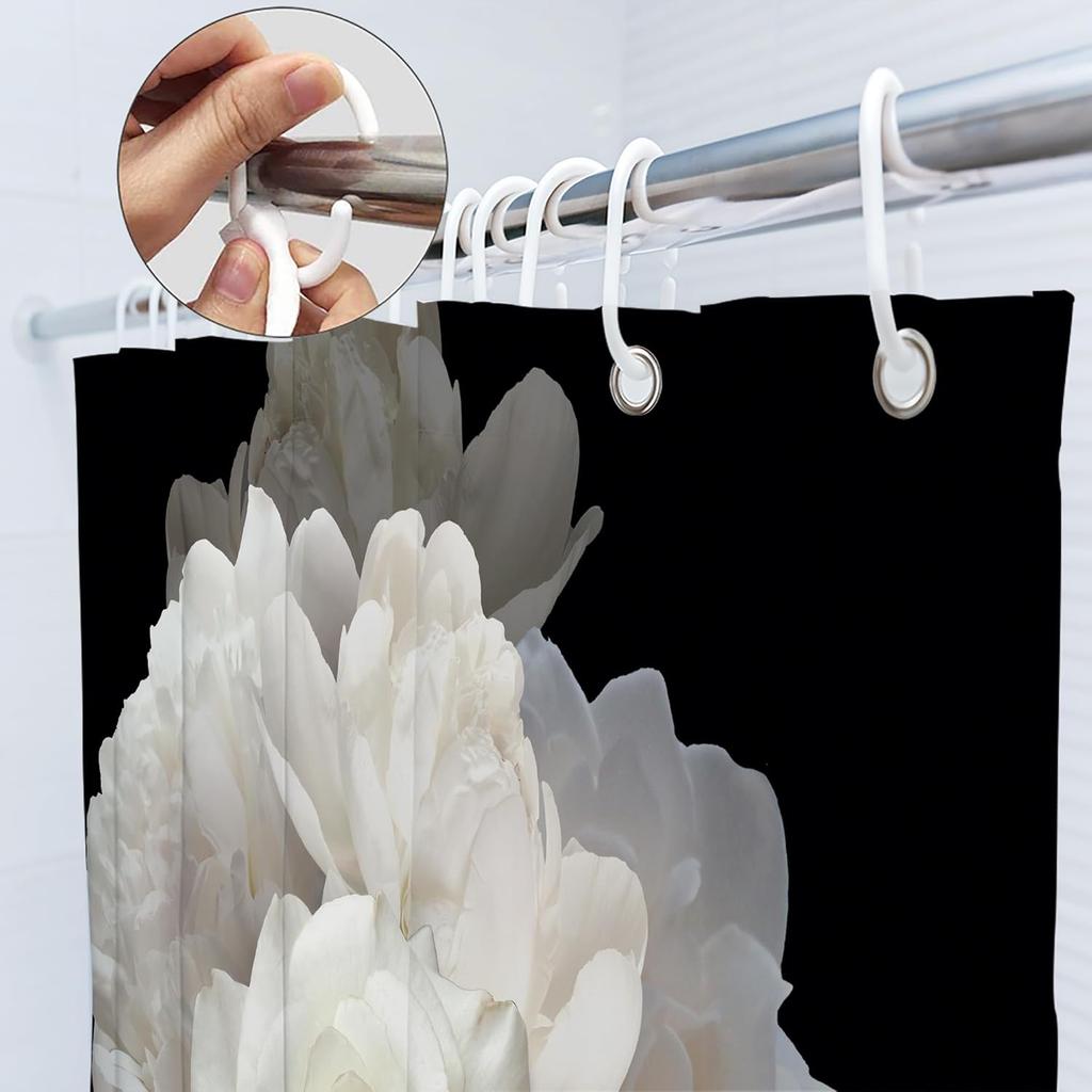 African American Shower Curtain, Black Gold Peony Floral, Modern Girly Quotes, Waterproof Polyester With Hooks