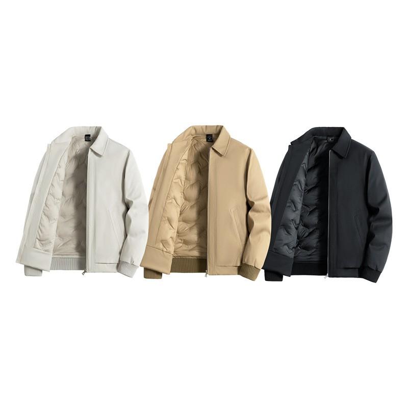Mens Winter Down Jacket 50% White Duck Loose Fit Business Casual Coat With Lapel Multiple Pockets